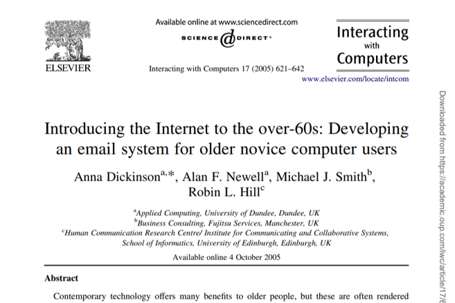 Screenshot for resource: Introducing the Internet to the over-60s: Developing an email system for older novice computer users