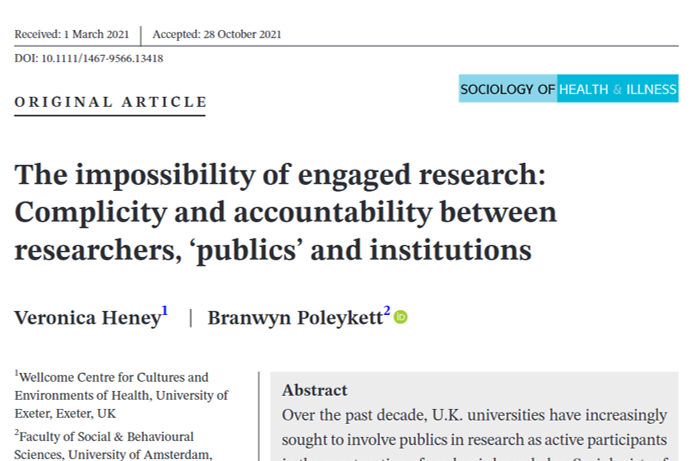 Screenshot of resource: The impossibility of engaged research: Complicity and accountability between researchers, ‘publics’ and institutions