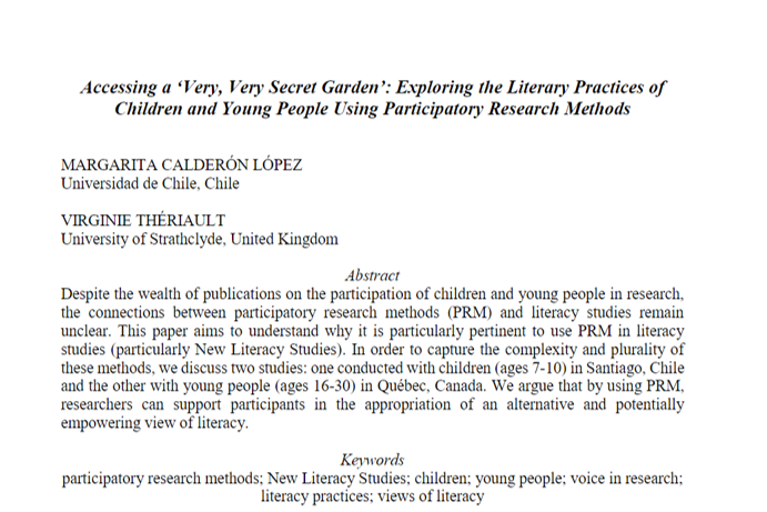 Screenshot of resource: Accessing a‘Very, Very Secret Garden’: Exploring the Literary Practices of Children and Young People Using Participatory Research Methods