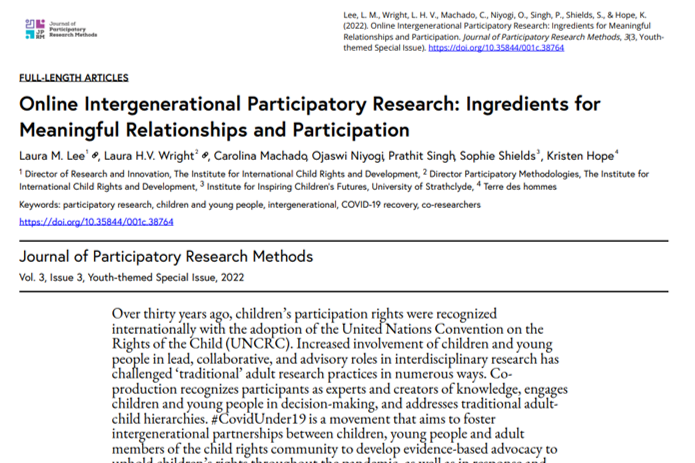 Screenshot of resource: Online Intergenerational Participatory Research: Ingredients for Meaningful Relationships and Participation