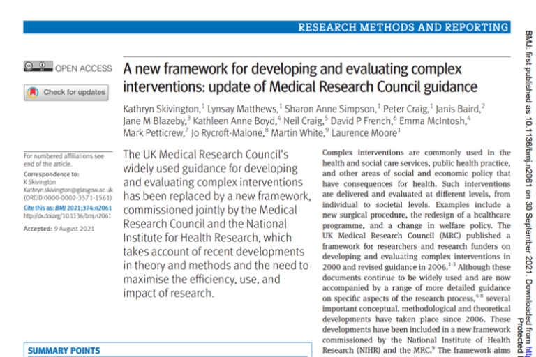 Screenshot of resource: A new framework for developing and evaluating complex interventions: update of Medical Research Council guidance
