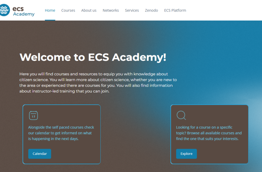 A screenshot of the ECS Academy homepage, with a welcome message and various page links.