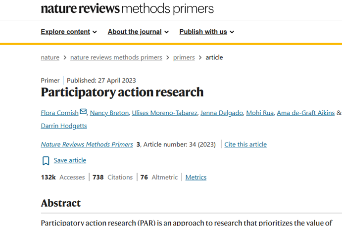 A screenshot of the article page. Includes the page title "Nature Reviews Methods Primers", along with the article title and authors.